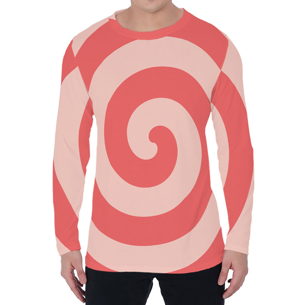 Pink Circle Swirl Print Men's Long Sleeve T-Shirt