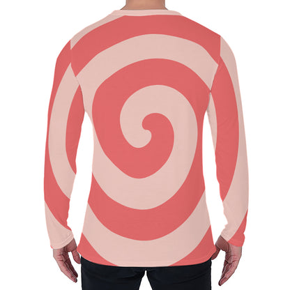 Pink Circle Swirl Print Men's Long Sleeve T-Shirt