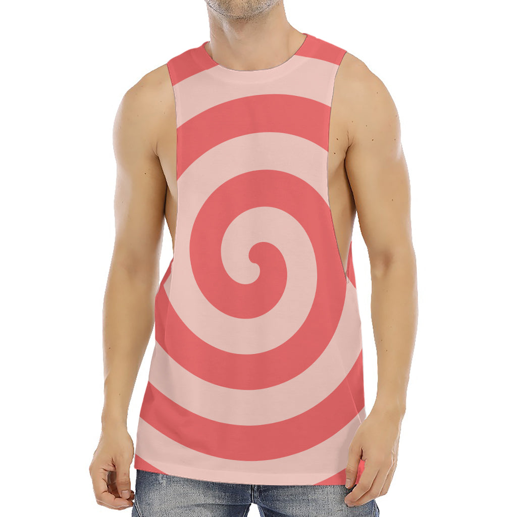 Pink Circle Swirl Print Men's Muscle Tank Top