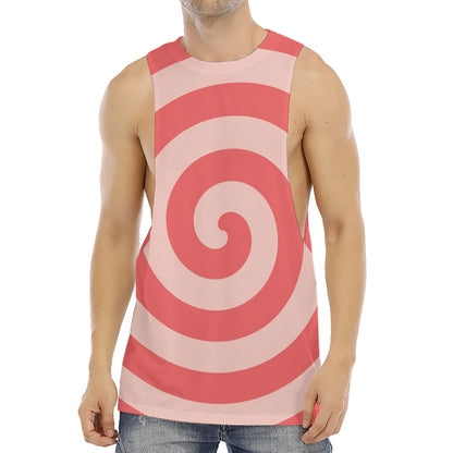 Pink Circle Swirl Print Men's Muscle Tank Top
