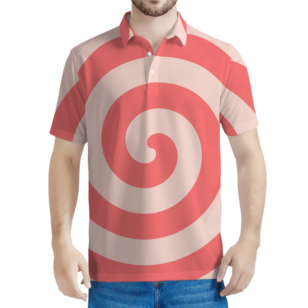 Pink Circle Swirl Print Men's Polo Shirt