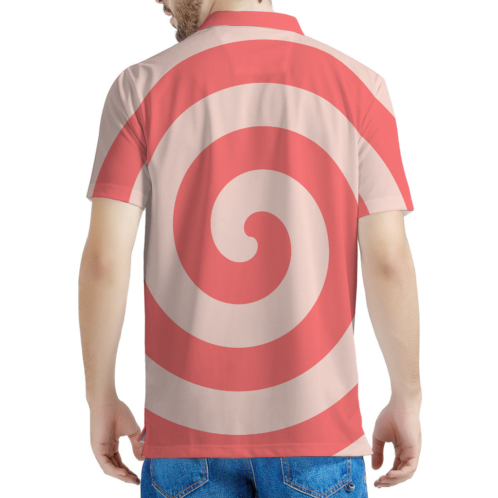 Pink Circle Swirl Print Men's Polo Shirt