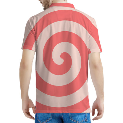 Pink Circle Swirl Print Men's Polo Shirt