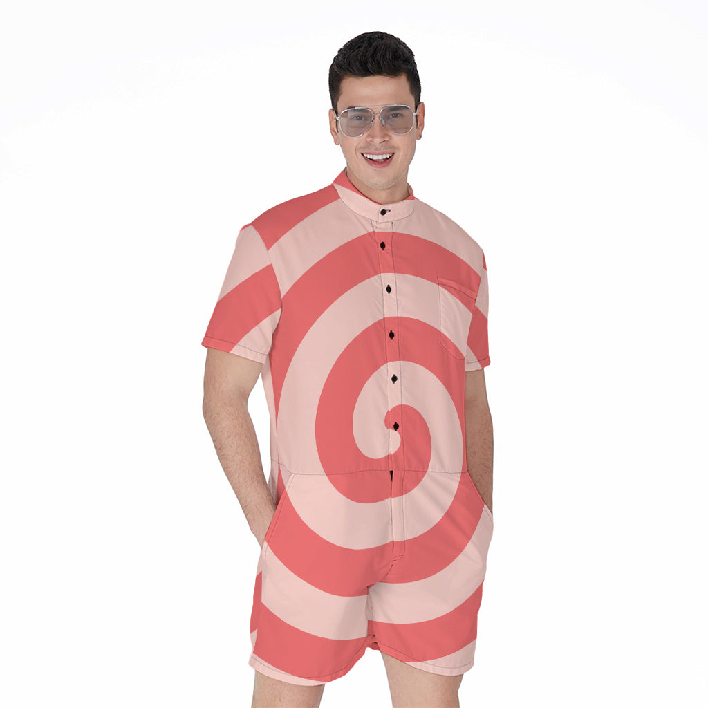 Pink Circle Swirl Print Men's Rompers