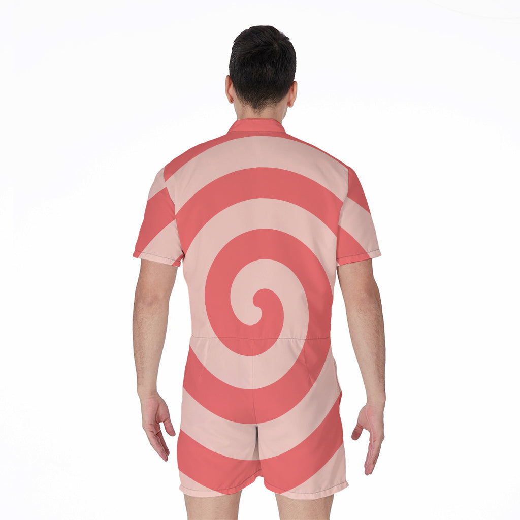 Pink Circle Swirl Print Men's Rompers