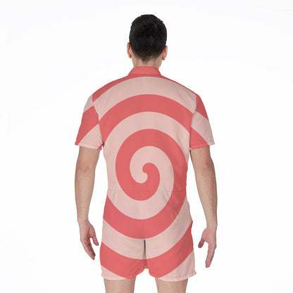 Pink Circle Swirl Print Men's Rompers
