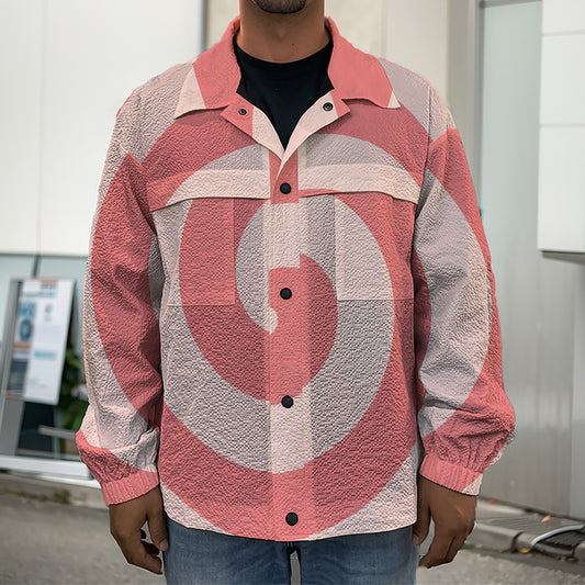 Pink Circle Swirl Print Men's Shirt Jacket