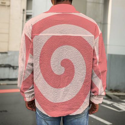 Pink Circle Swirl Print Men's Shirt Jacket