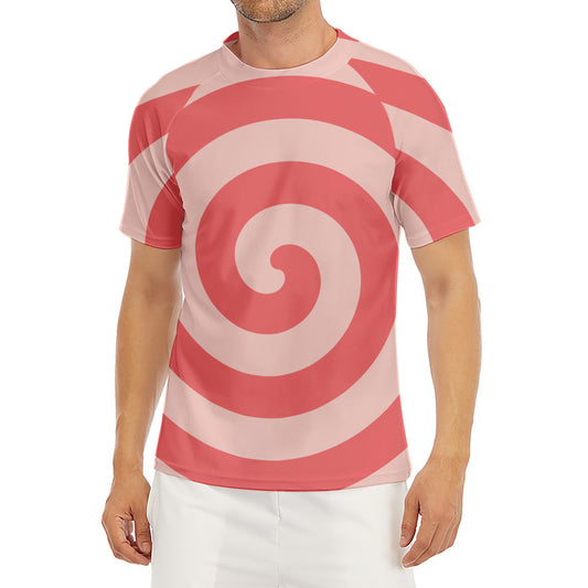 Pink Circle Swirl Print Men's Short Sleeve Rash Guard