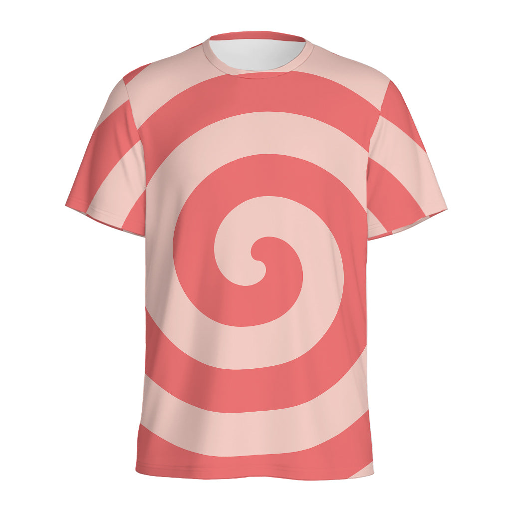 Pink Circle Swirl Print Men's Sports T-Shirt