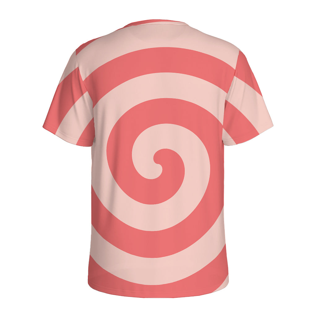 Pink Circle Swirl Print Men's Sports T-Shirt