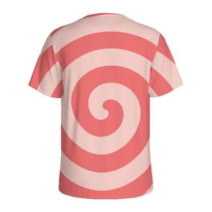 Pink Circle Swirl Print Men's Sports T-Shirt