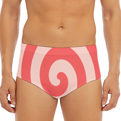 Pink Circle Swirl Print Men's Triangle Swim Briefs