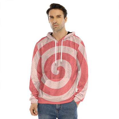 Pink Circle Swirl Print Men's Velvet Pullover Hoodie