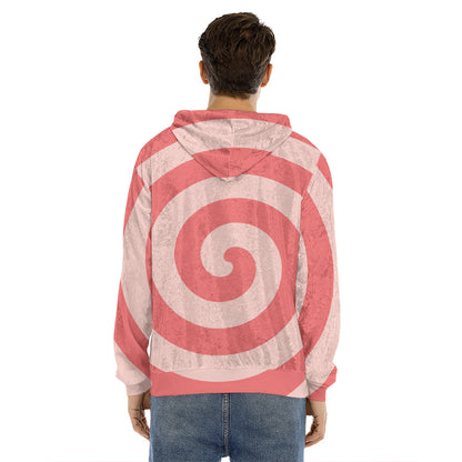 Pink Circle Swirl Print Men's Velvet Pullover Hoodie
