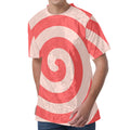 Pink Circle Swirl Print Men's Velvet T-Shirt