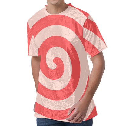 Pink Circle Swirl Print Men's Velvet T-Shirt