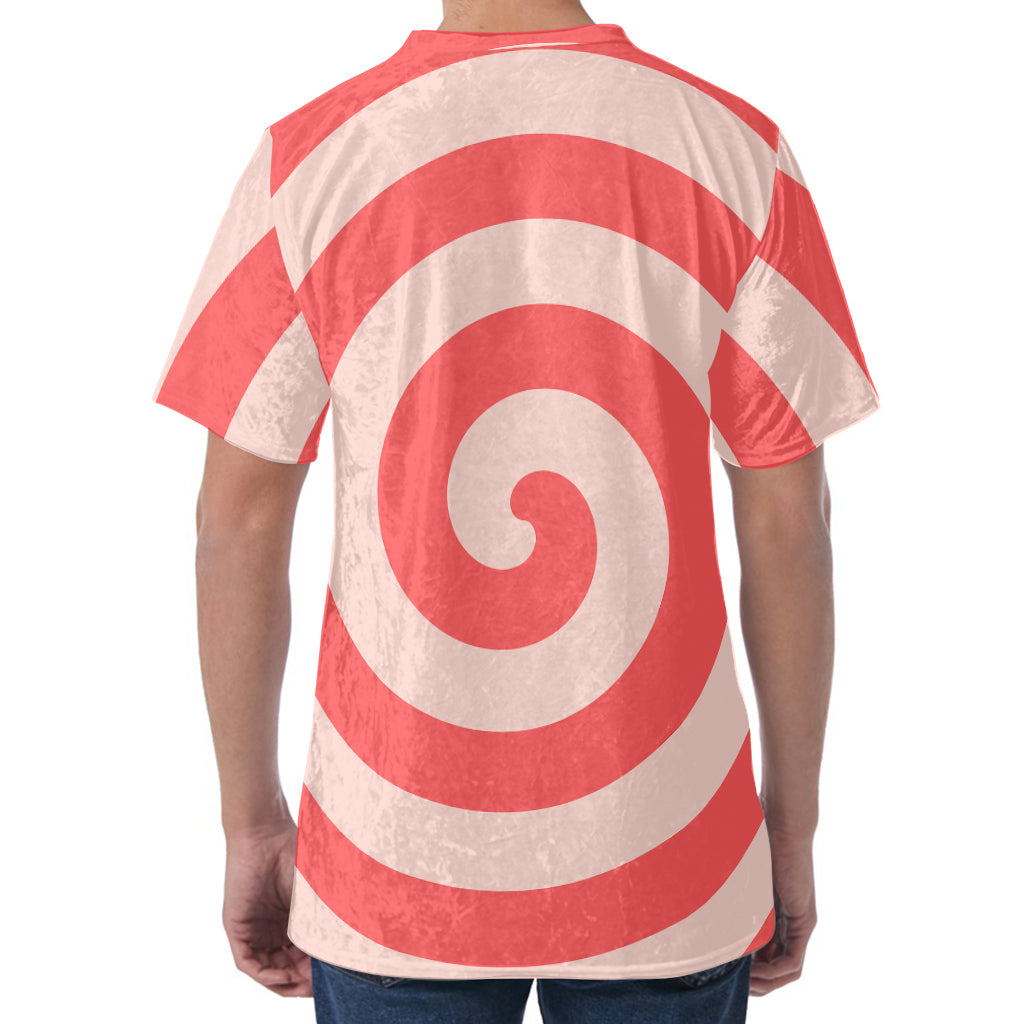 Pink Circle Swirl Print Men's Velvet T-Shirt