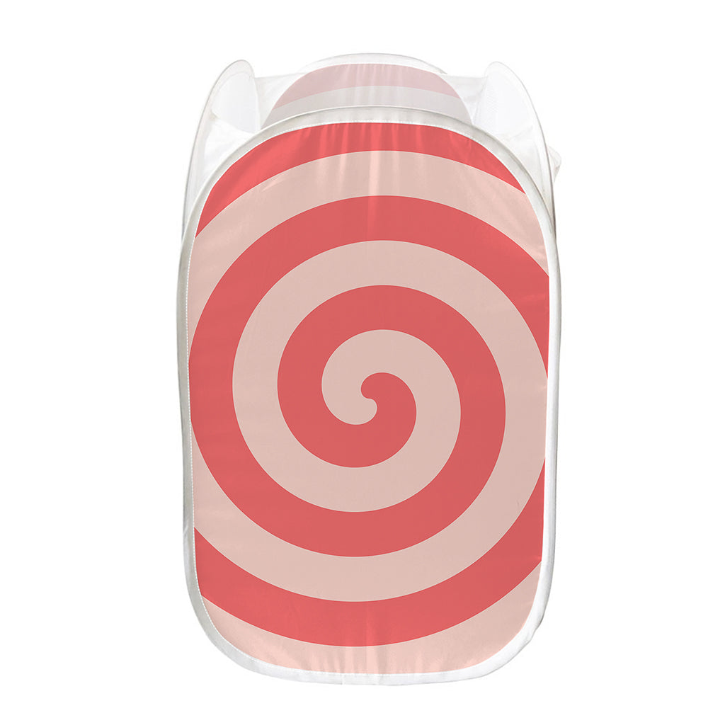 Pink Circle Swirl Print Mesh Laundry Hamper