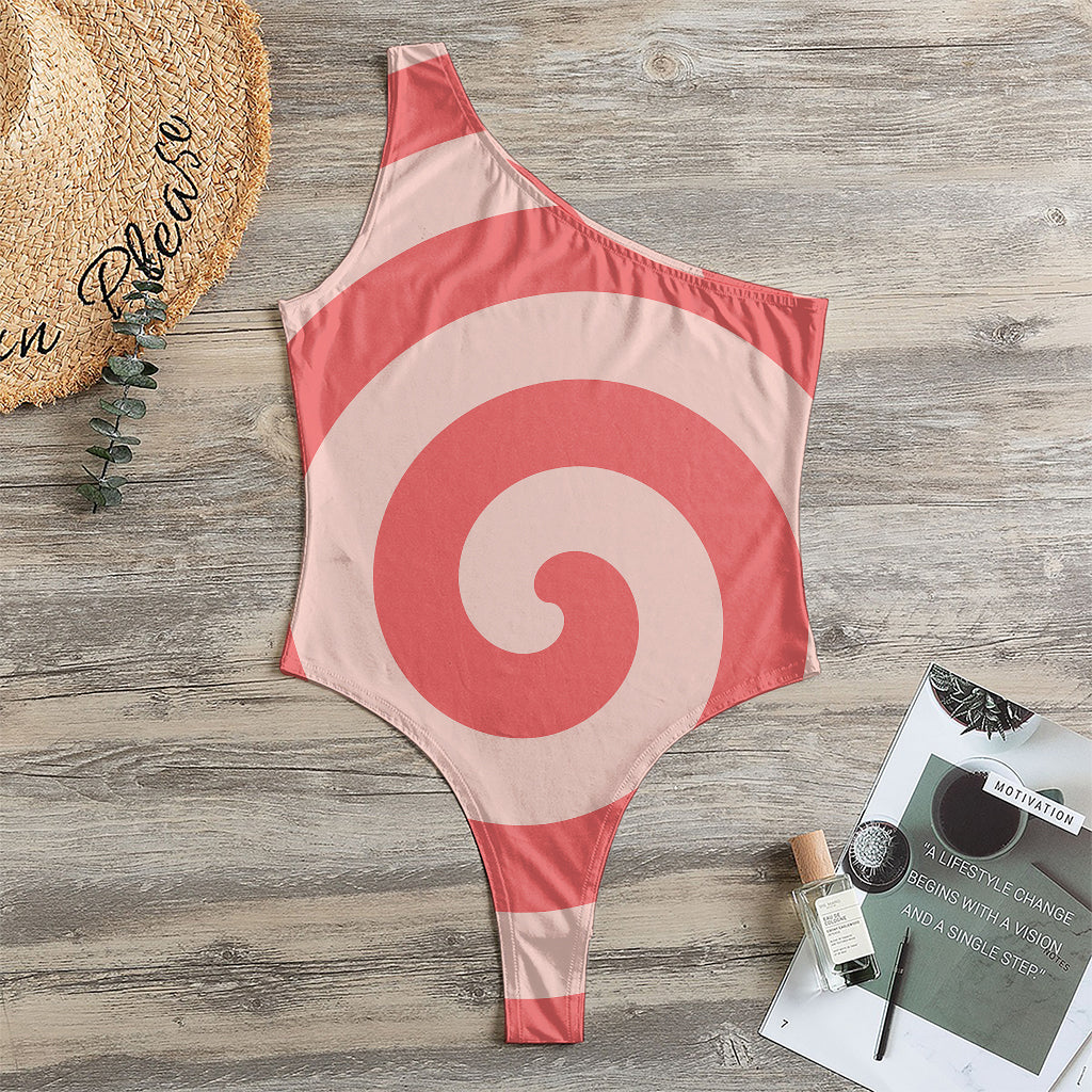 Pink Circle Swirl Print One Shoulder Bodysuit