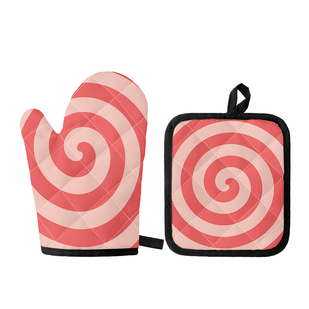 Pink Circle Swirl Print Oven Mitt And Pot Holder Set