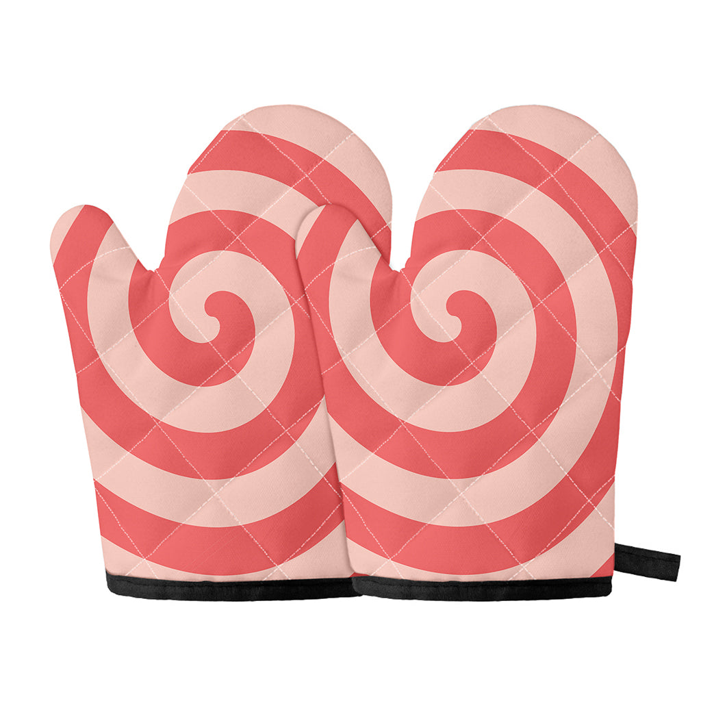 Pink Circle Swirl Print Oven Mitts