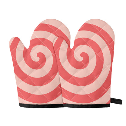 Pink Circle Swirl Print Oven Mitts