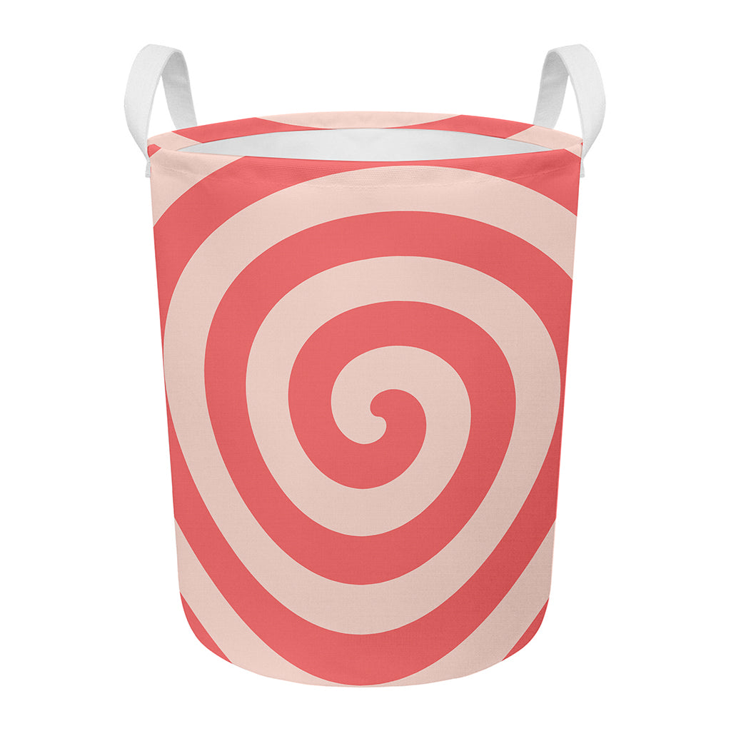 Pink Circle Swirl Print Round Laundry Basket