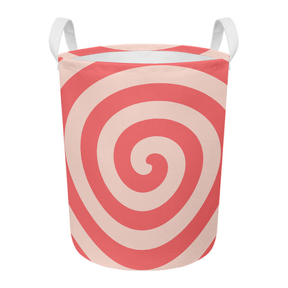 Pink Circle Swirl Print Round Laundry Basket