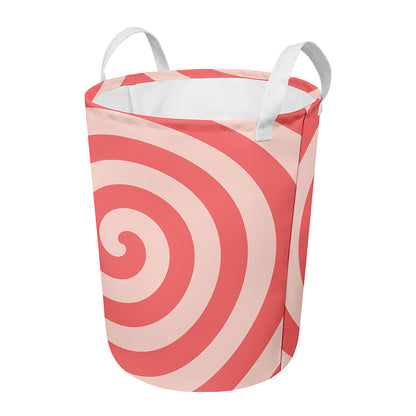 Pink Circle Swirl Print Round Laundry Basket