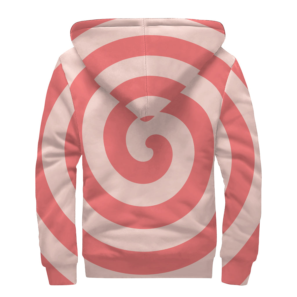 Pink Circle Swirl Print Sherpa Lined Zip Up Hoodie