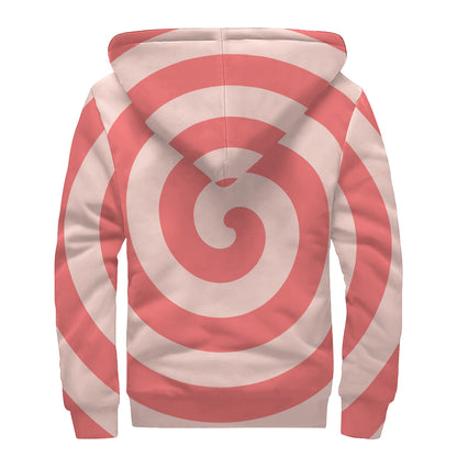 Pink Circle Swirl Print Sherpa Lined Zip Up Hoodie
