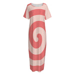Pink Circle Swirl Print Short Sleeve Long Nightdress
