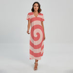 Pink Circle Swirl Print Short Sleeve Maxi Dress