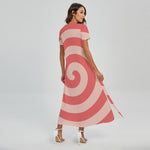 Pink Circle Swirl Print Short Sleeve Maxi Dress
