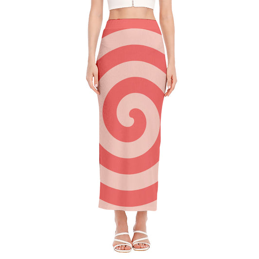 Pink Circle Swirl Print Side Slit Maxi Skirt