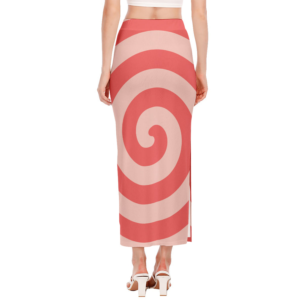 Pink Circle Swirl Print Side Slit Maxi Skirt