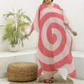 Pink Circle Swirl Print Silk V-Neck Kaftan Dress