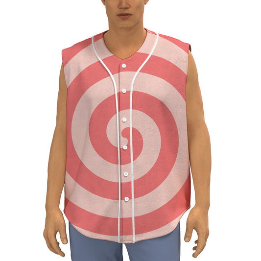 Pink Circle Swirl Print Sleeveless Baseball Jersey