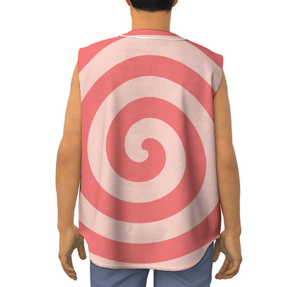 Pink Circle Swirl Print Sleeveless Baseball Jersey