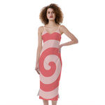 Pink Circle Swirl Print Slim Fit Midi Cami Dress