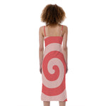 Pink Circle Swirl Print Slim Fit Midi Cami Dress