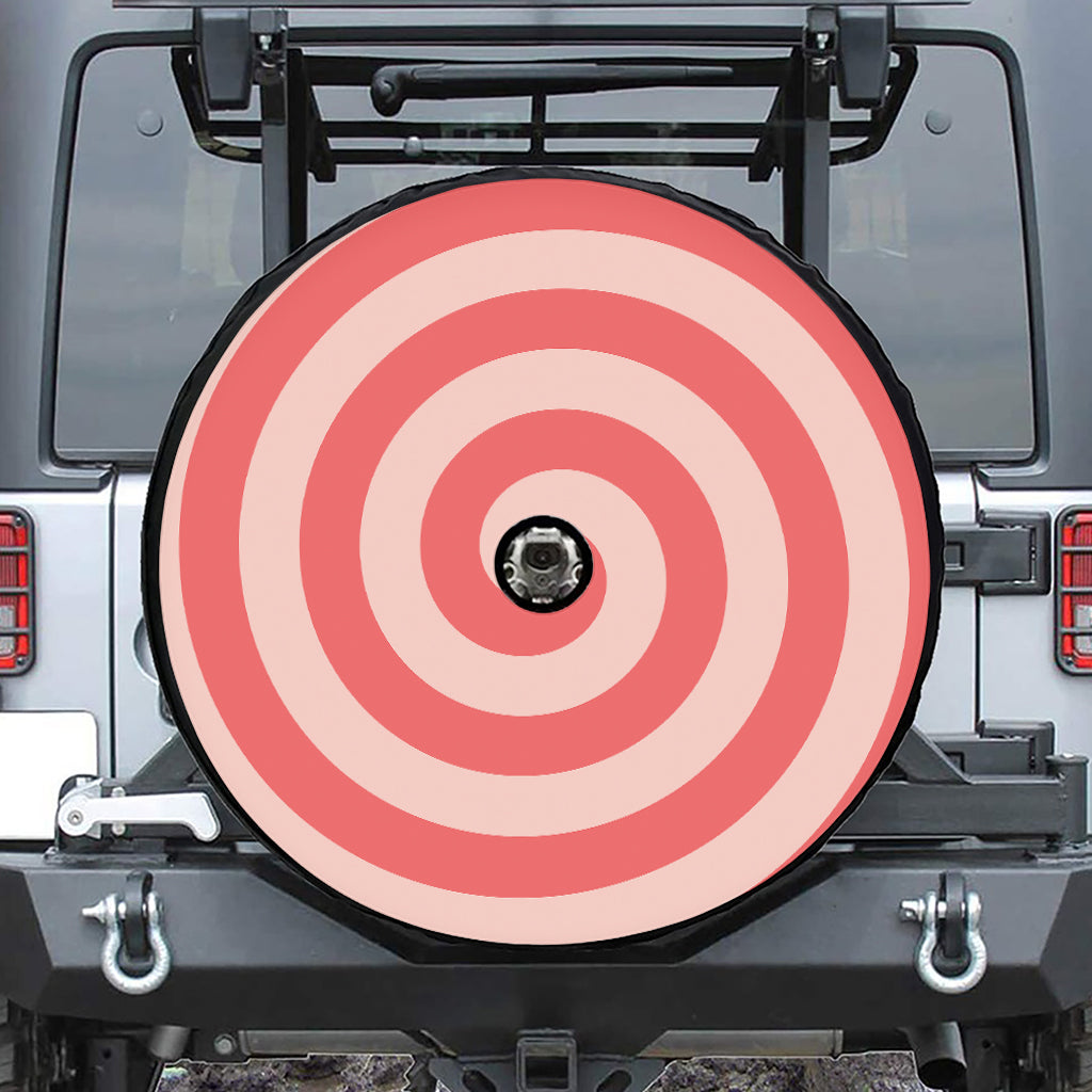 Pink Circle Swirl Print Tire Cover With Camera Hole