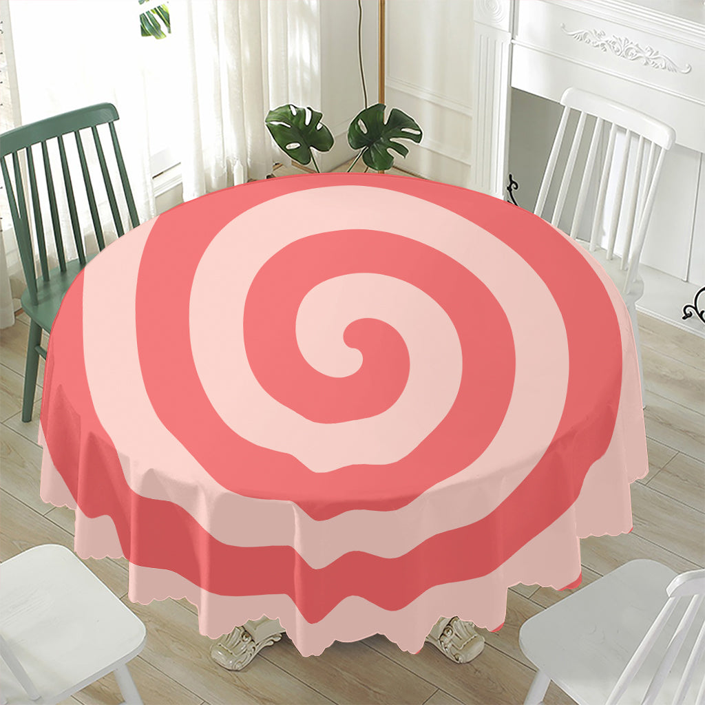 Pink Circle Swirl Print Waterproof Round Tablecloth