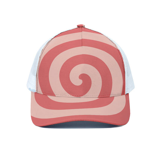 Pink Circle Swirl Print White Mesh Trucker Cap