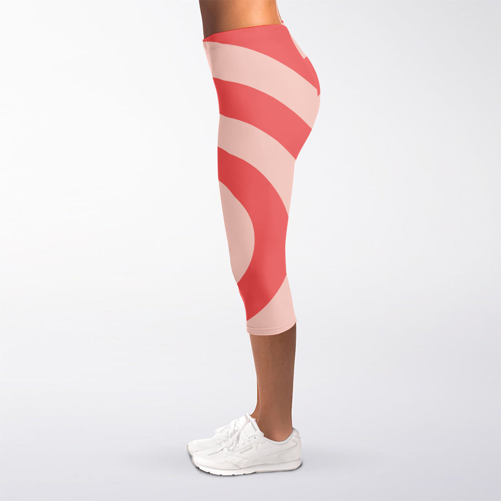 Pink Circle Swirl Print Women's Capri Leggings