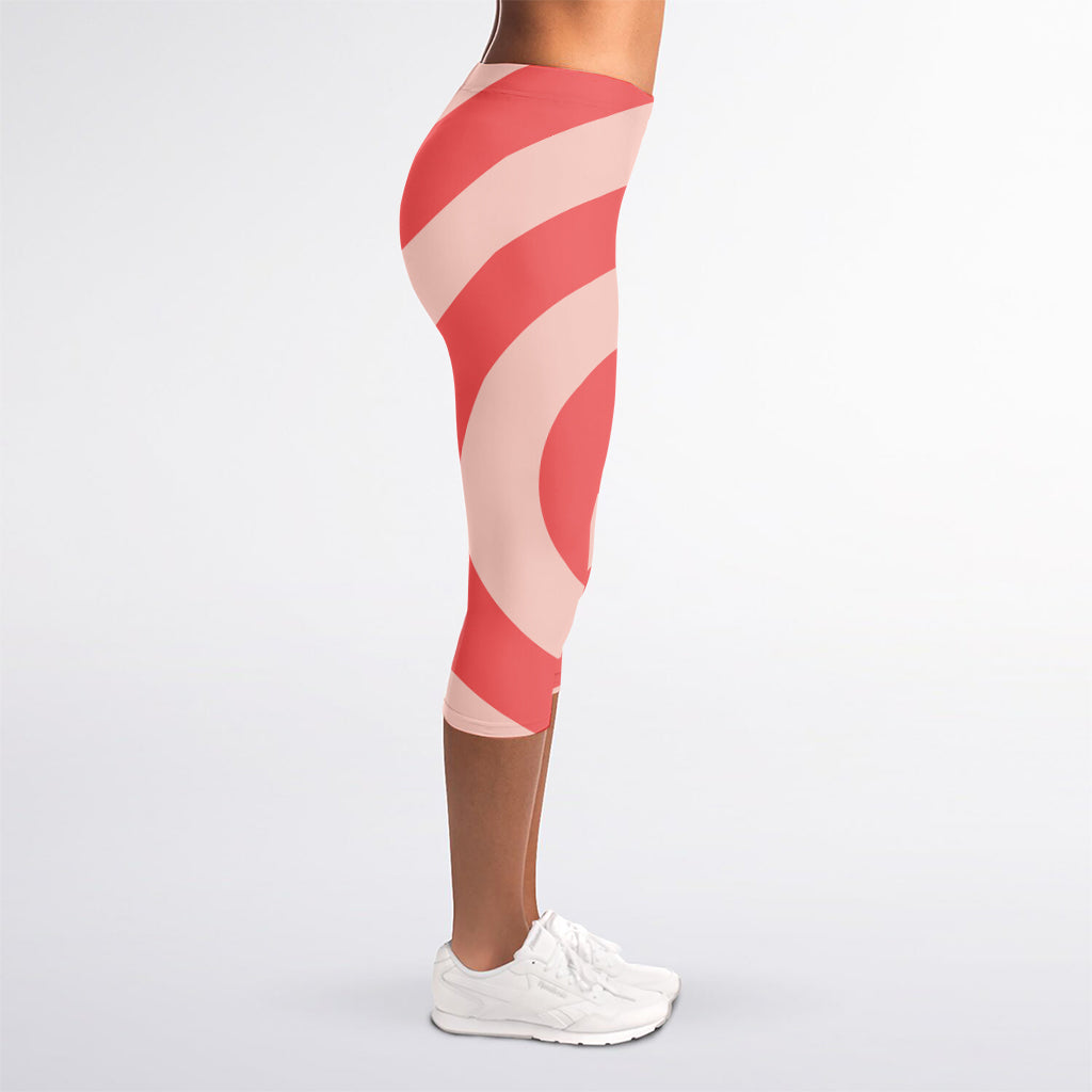 Pink Circle Swirl Print Women's Capri Leggings