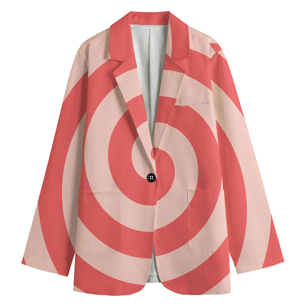 Pink Circle Swirl Print Women's Cotton Blazer