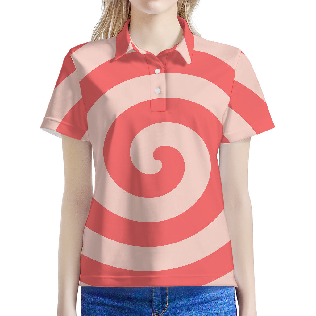 Pink Circle Swirl Print Women's Polo Shirt