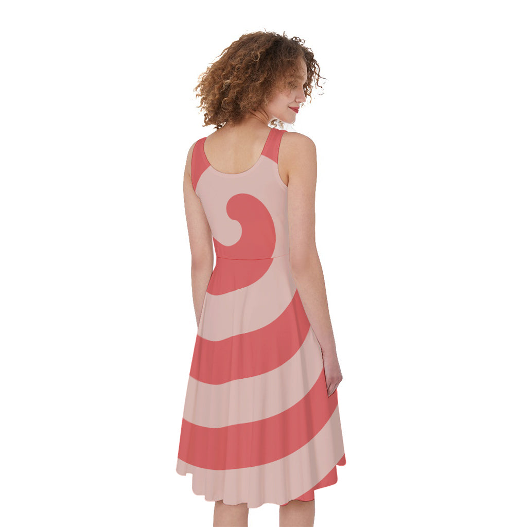 Pink Circle Swirl Print Women's Sleeveless Dress